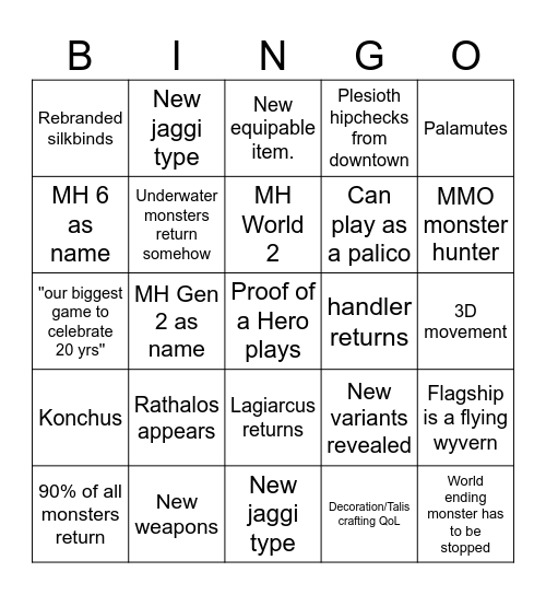 MH 6 reveal Bingo Card