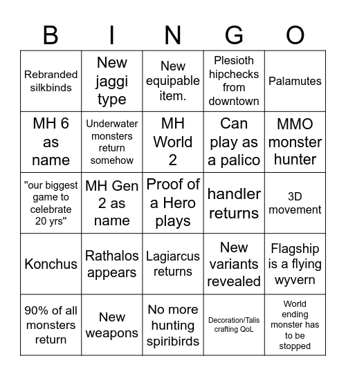 MH 6 reveal Bingo Card