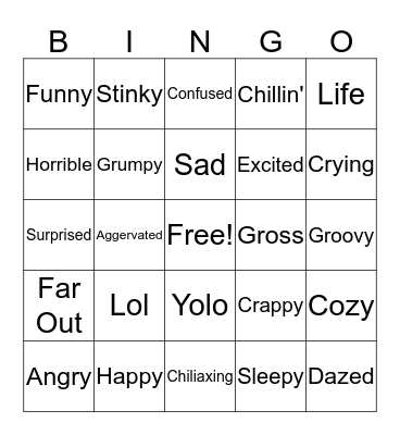 Moods Bingo Card