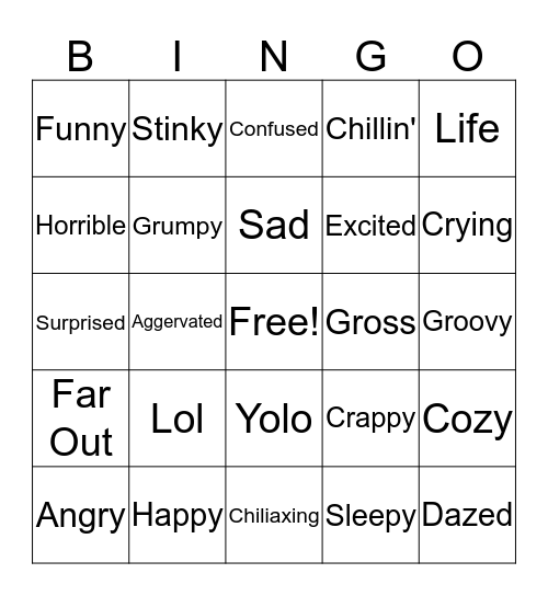 Moods Bingo Card