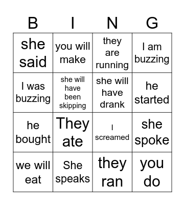 English Grammar Bingo Card