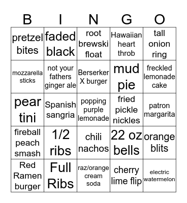 RED ROBIN..... YUMMMMMM Bingo Card