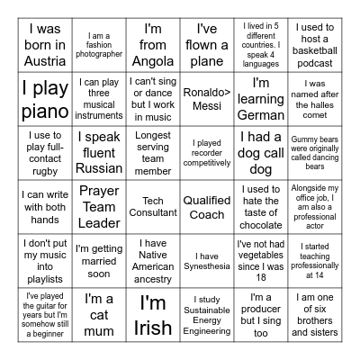 IMPRINT Newcomer's Meal Bingo Card