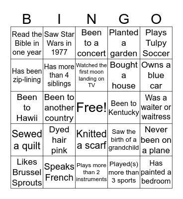 Human Bingo  Bingo Card