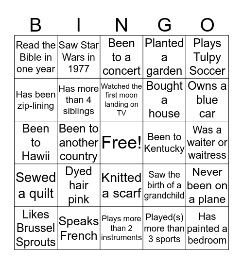 Human Bingo  Bingo Card
