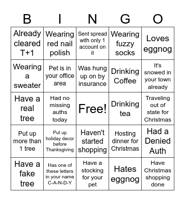 Auth Holiday Bingo Card