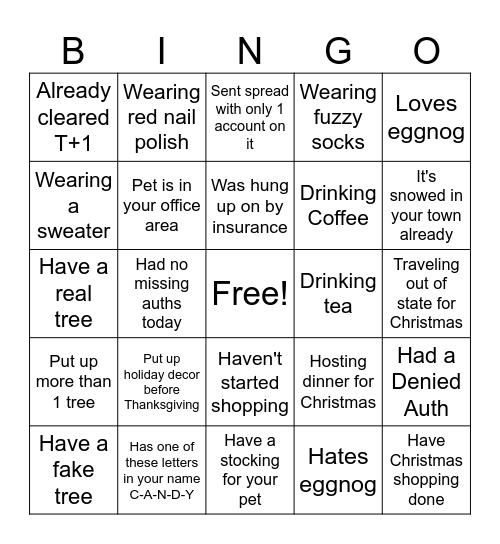 Auth Holiday Bingo Card