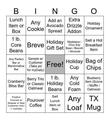 Starbucks Upsell Bingo - Wk 1 Bingo Card