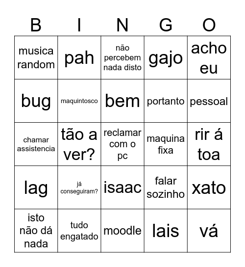 Mestre Bingo Card