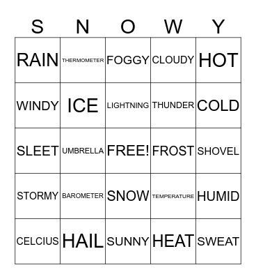 WEATHER BINGO Card
