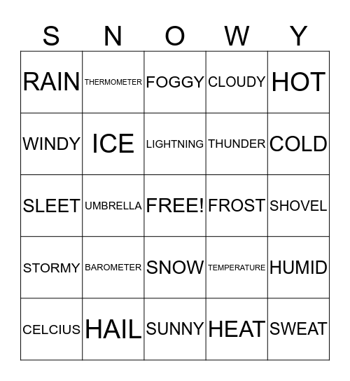 WEATHER BINGO Card