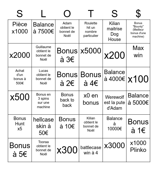 Slots de Noël Bingo Card