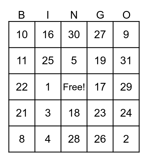 Attendance BINGO Card