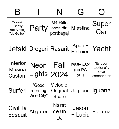 GTA Trailer 1 - Bingo Card Cezar Bingo Card