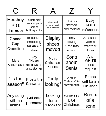 Holiday Fun-ness Bingo Card