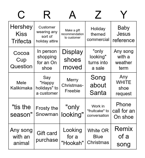 Holiday Fun-ness Bingo Card