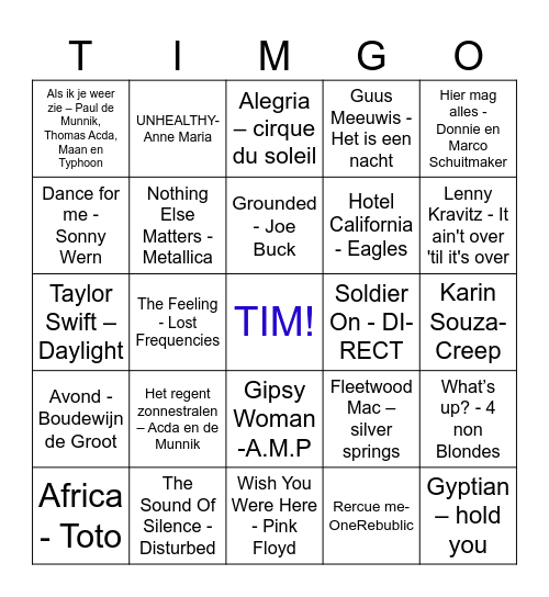 TIM Muziek Bingo Breukelen Bingo Card