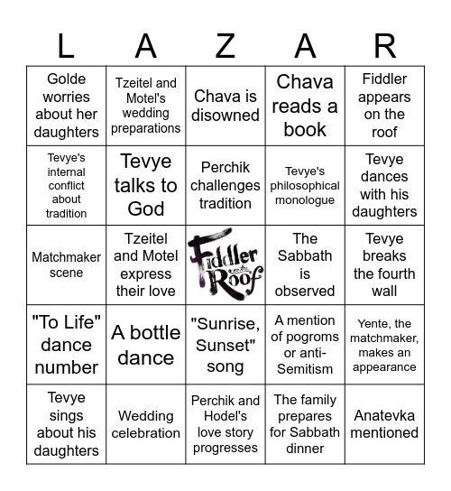 Fiddler on the Roof Bingo Card