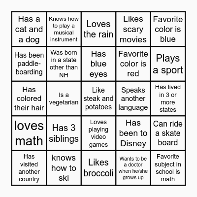 Similarity Game Bingo Card
