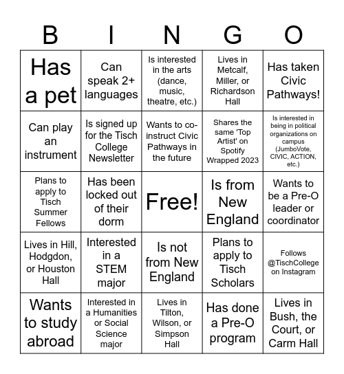 Civic Pathways: Getting to know you Bingo! Bingo Card