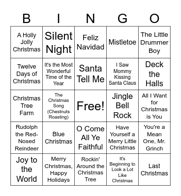 Christmas Music Bingo Card