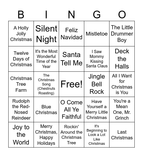 Christmas Music Bingo Card