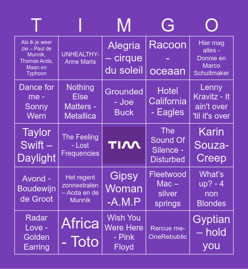 TIM Muziek Bingo Breukelen Bingo Card