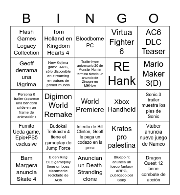 TGA 2023 definitivo Bingo Card