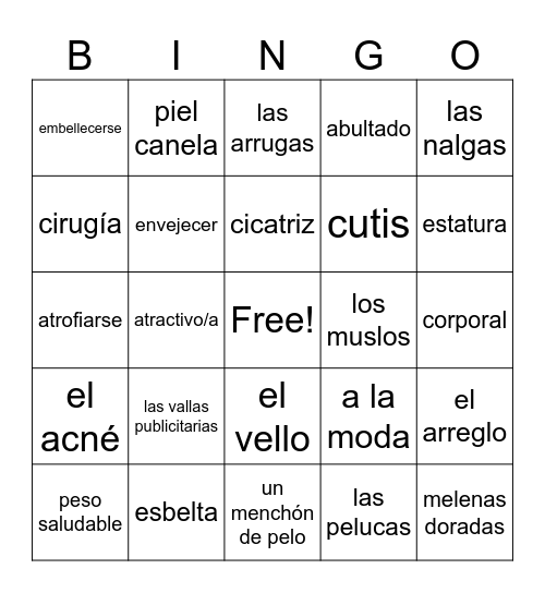 La belleza y estética Bingo Card