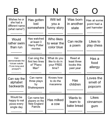 Icebreaker Bingo - Find Someone Who .... Bingo Card