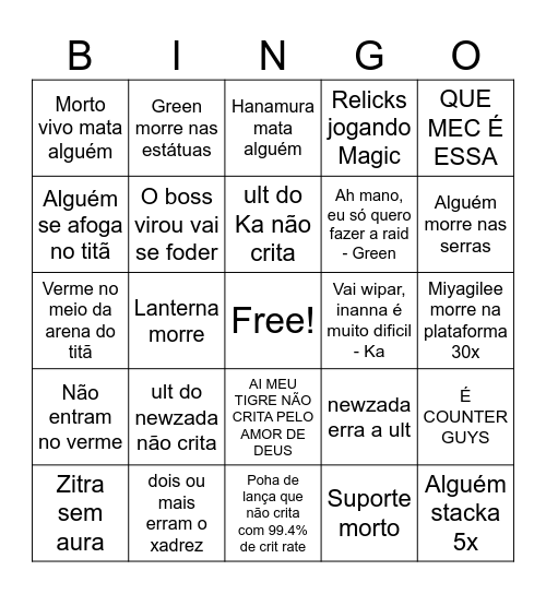 Bingo da Mana Bingo Card