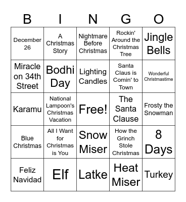 Holiday Bingo Card