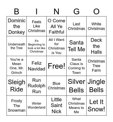 Holiday Music BINGO Card