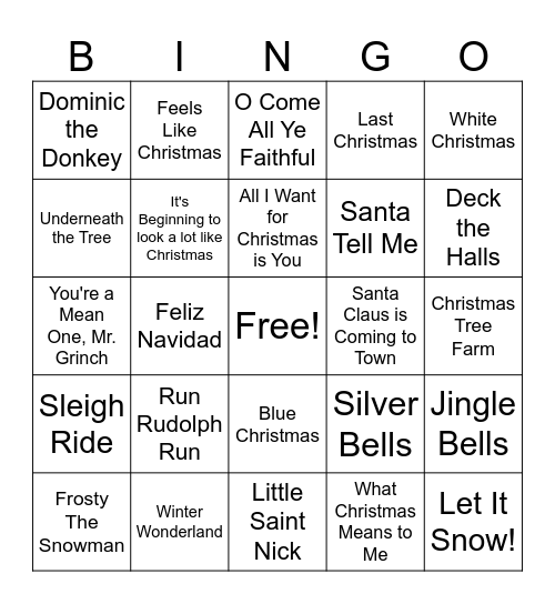 Holiday Music BINGO Card