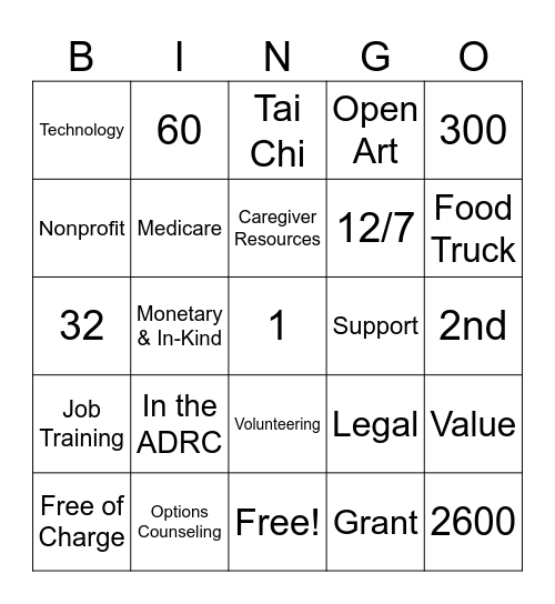 ADRC Bingo Card