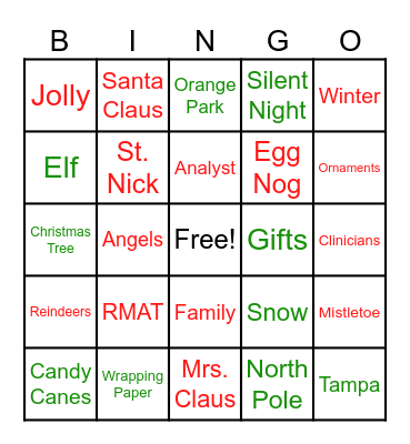 RMAT Christmas Bingo Card