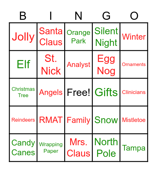 RMAT Christmas Bingo Card