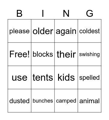 Fundations Unit 4 Bingo Card