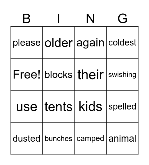 Fundations Unit 4 Bingo Card