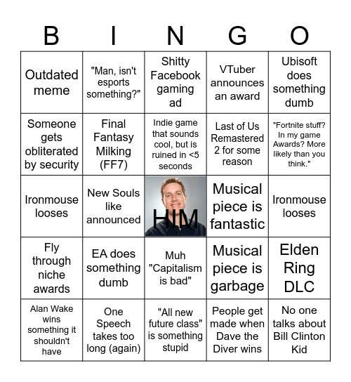 The Game Awards 12/7/2023 Bingo Card