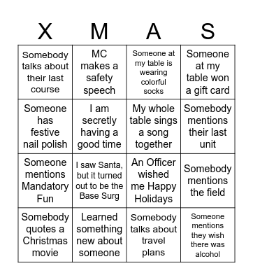 2023 Junior NCM's Festive Dinner Bingo Card