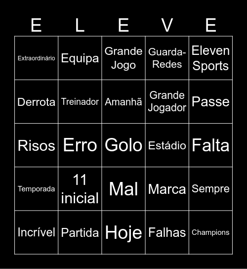 Eleven Sports Bingo Card
