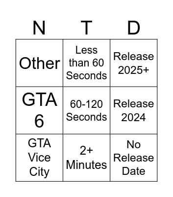 GTA Trailer Bingo Card