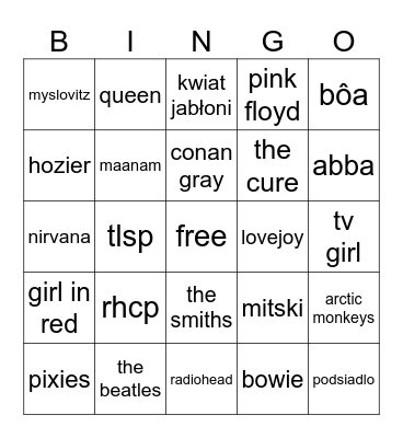 mondle muzyka😱😱 Bingo Card
