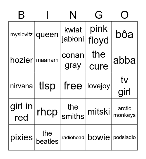 mondle muzyka😱😱 Bingo Card