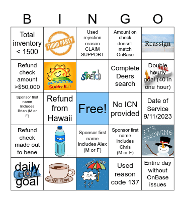 Refund Bingo Card