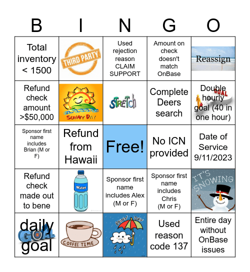 Refund Bingo Card