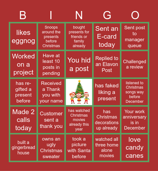 Virtual Holiday Bingo Card