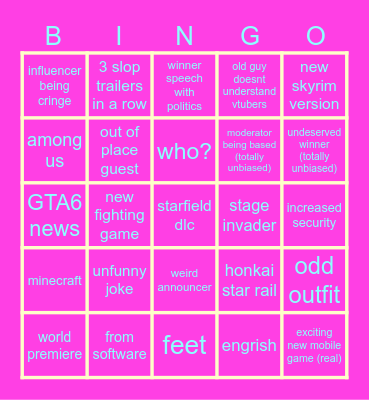 vga 2023 Bingo Card