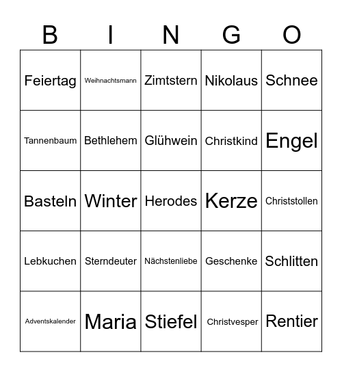 Advent Bingo Card